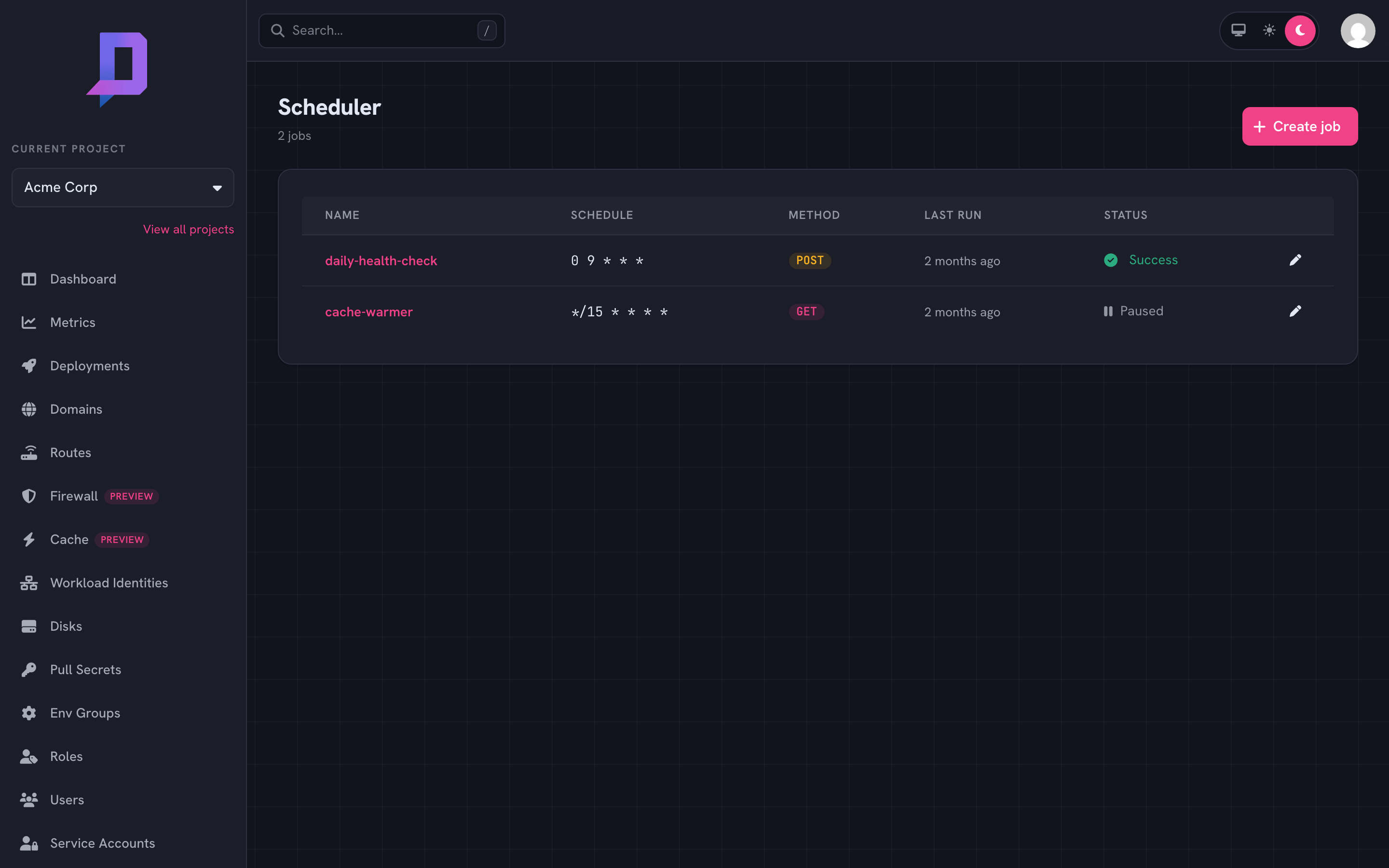 The Scheduler list