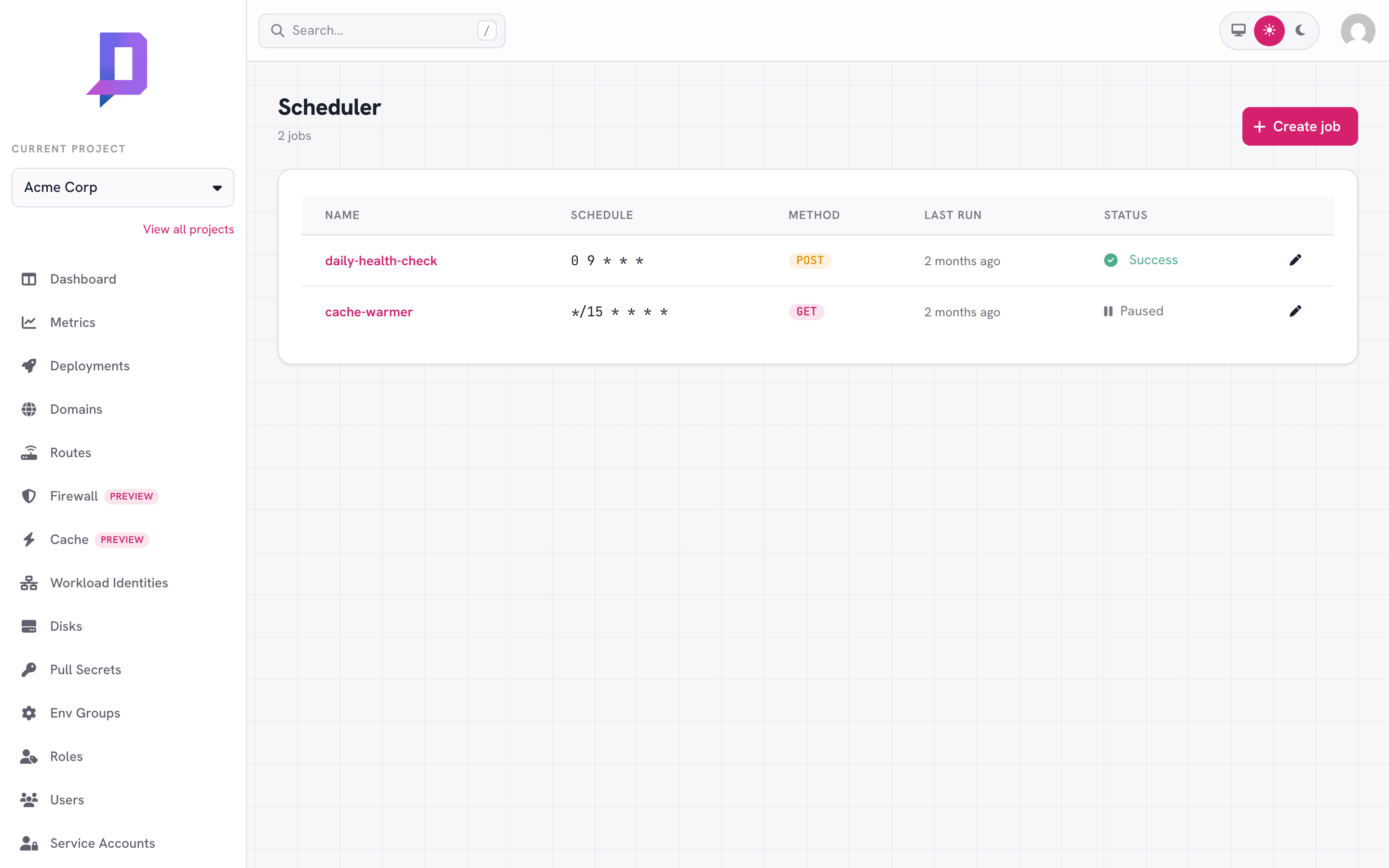 The Scheduler list